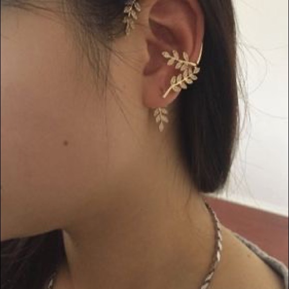 Gold Leaf Design Ear Climber Cuff earring 1 piece - Picture 11 of 14